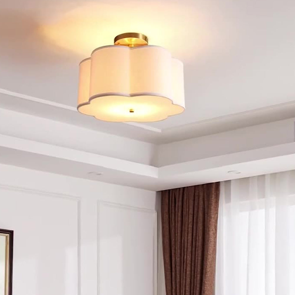 Simple White Flower Semi Flush Ceiling Light For Bedroom - Lumpaz