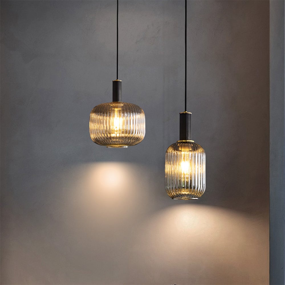 Modern Oval Ribbed Glass Pendant Light - Lumpaz