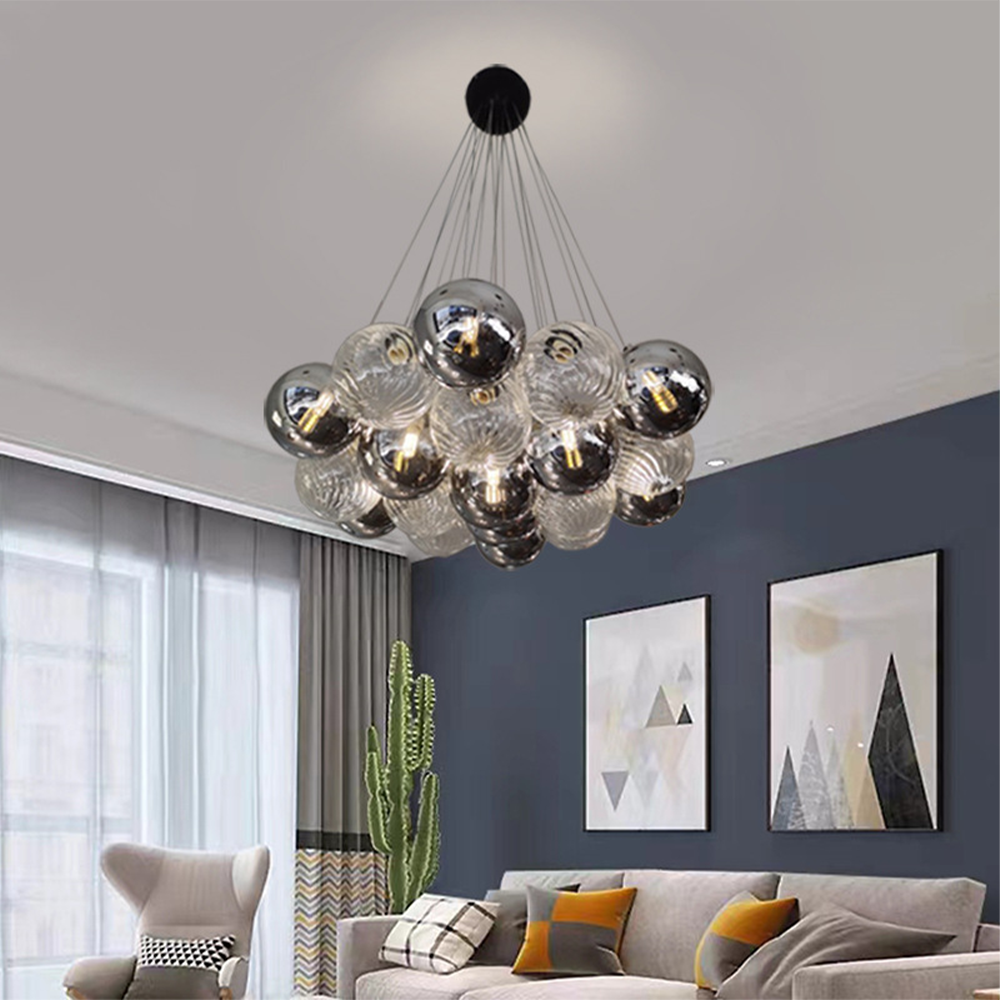 Grey Bubble Glass Ball LED Chandelier - Lumpaz