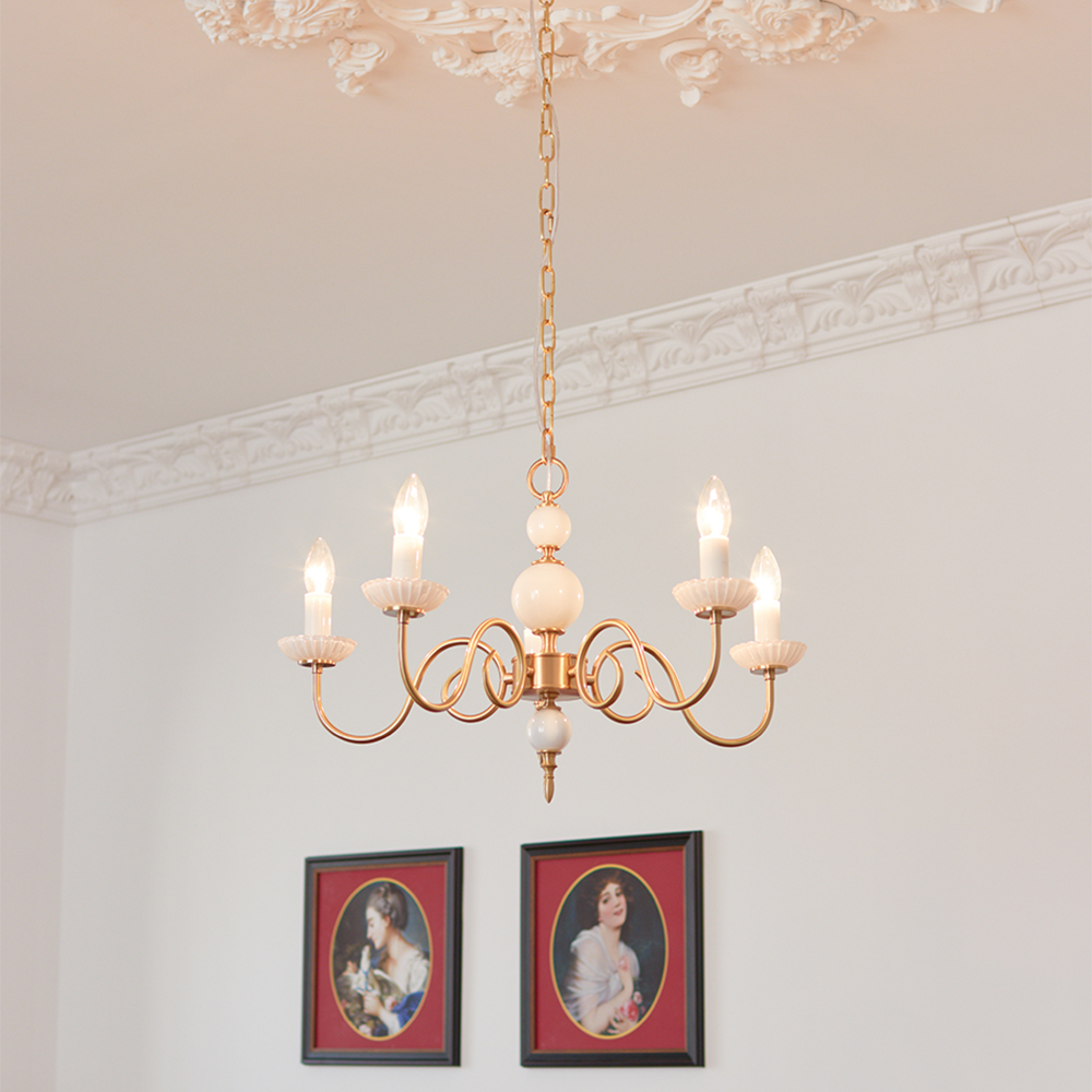 Vintage Metal Chandelier Lamp Cream Glass Chandelier - Lumpaz