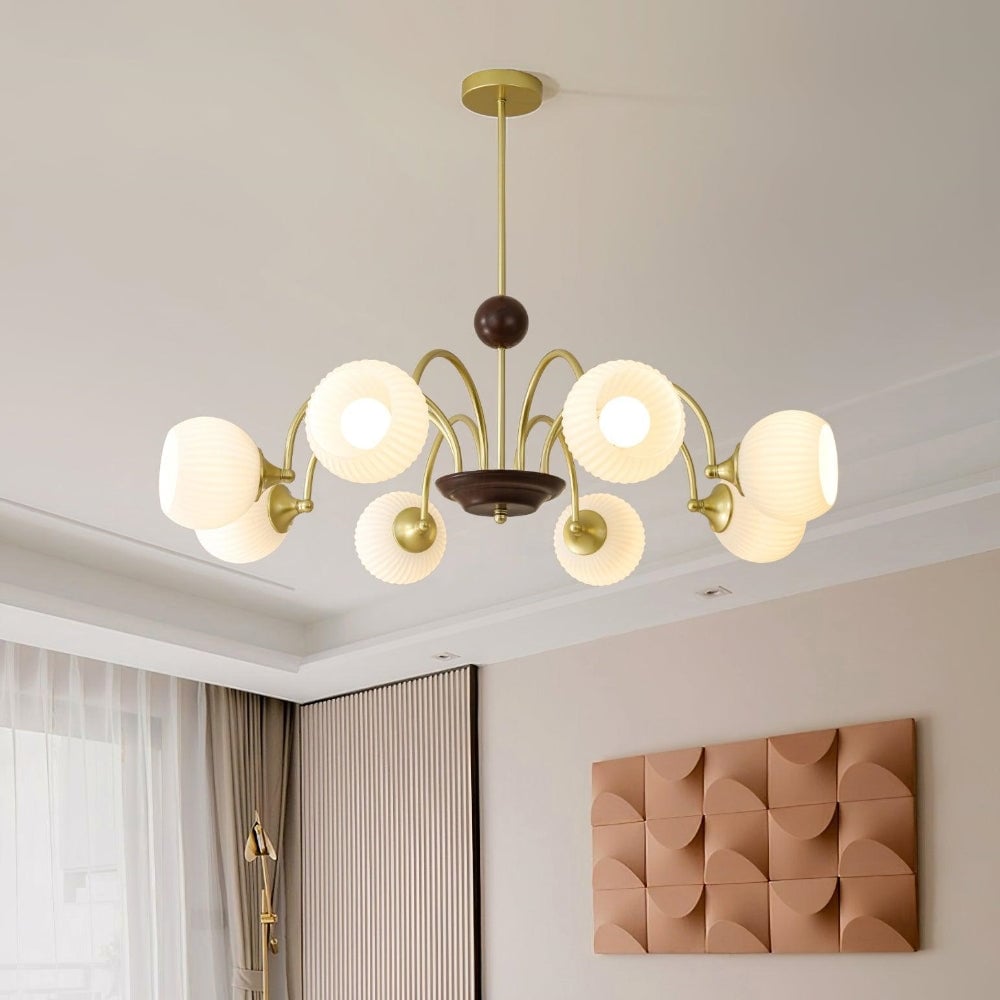 Contemporary Cream Ribbed Glass Chandelier - Lumpaz