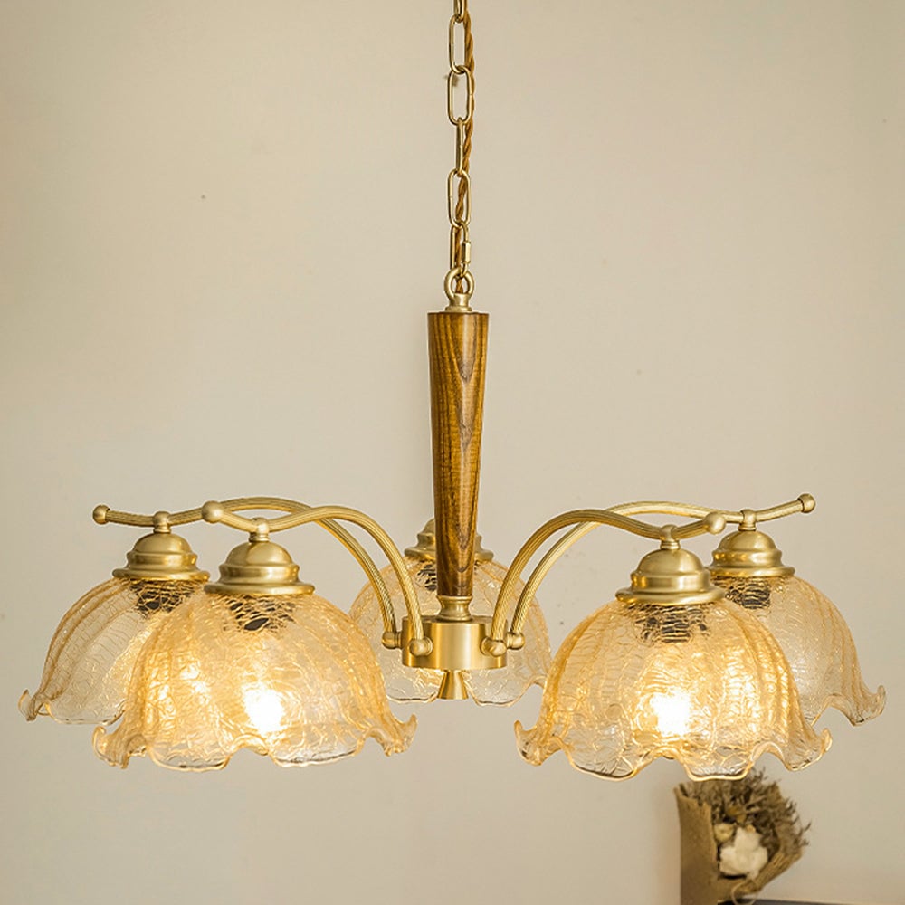 Mid Century Petals All Copper Log Glass Chandelier - Lumpaz
