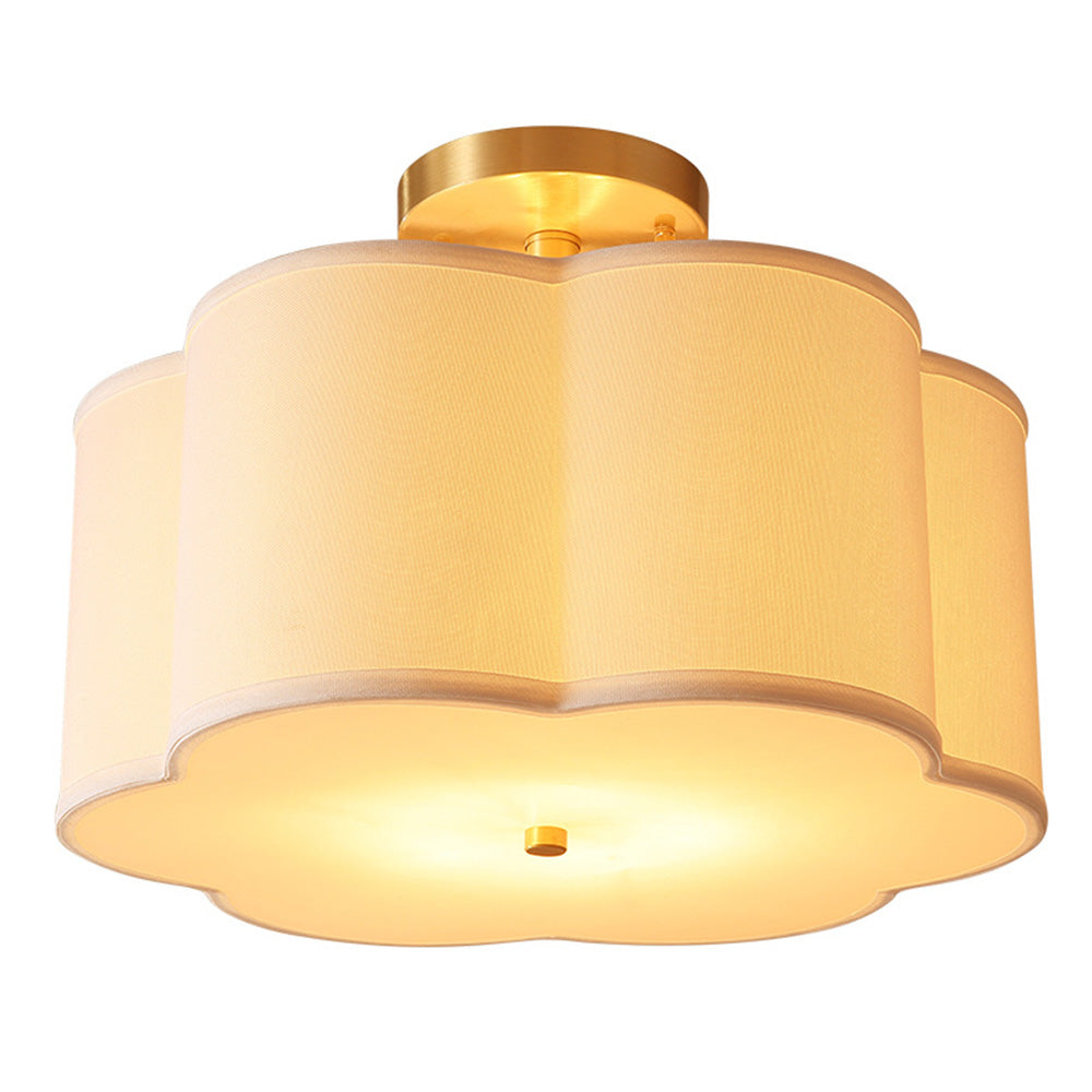 Simple White Flower Semi Flush Ceiling Light For Bedroom - Lumpaz