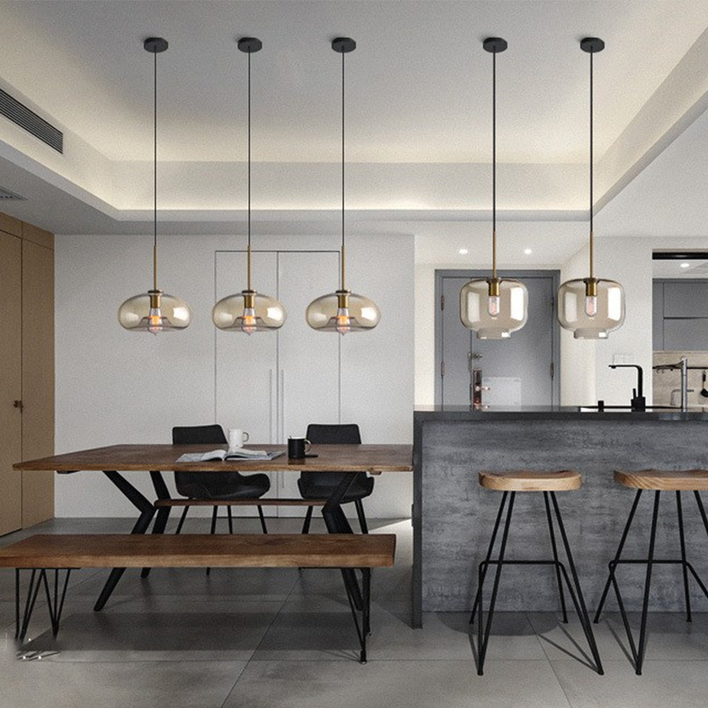 Industrial Amber Glass Pendant Light - Lumpaz