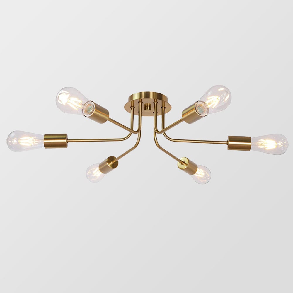 Modern 6-Light Gold Glass Semi Flush Chandelier - Lumpaz