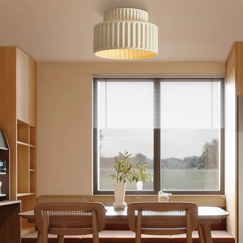 Vintage Cream Style Drum Semi Flush Mount Ceiling Lamp - Lumpaz