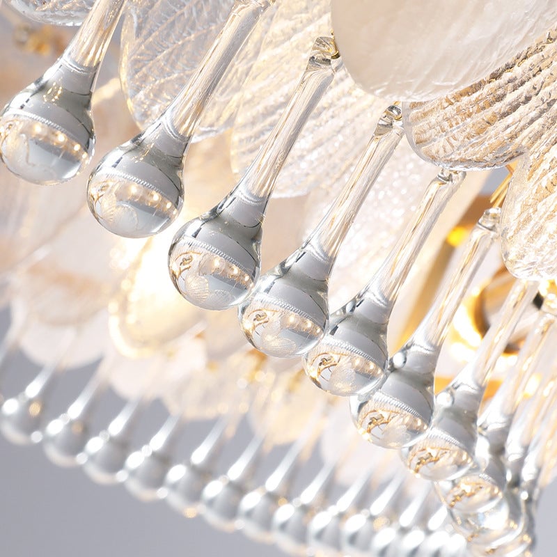 Feather Shape Crystal Glass Round Chandelier - Lumpaz