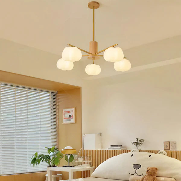 Cream Style Wooden Cotton Balls Chandelier For Living Room - Lumpaz