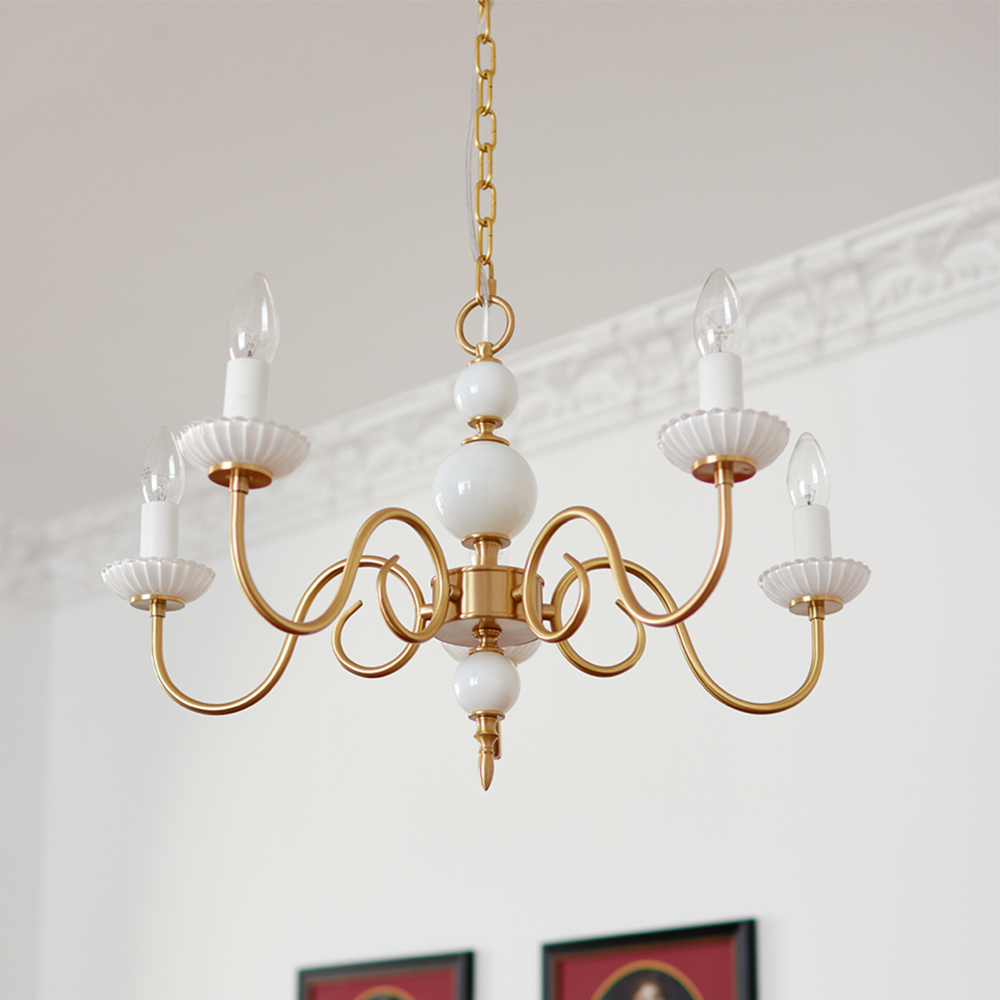 Vintage Metal Chandelier Lamp Cream Glass Chandelier - Lumpaz