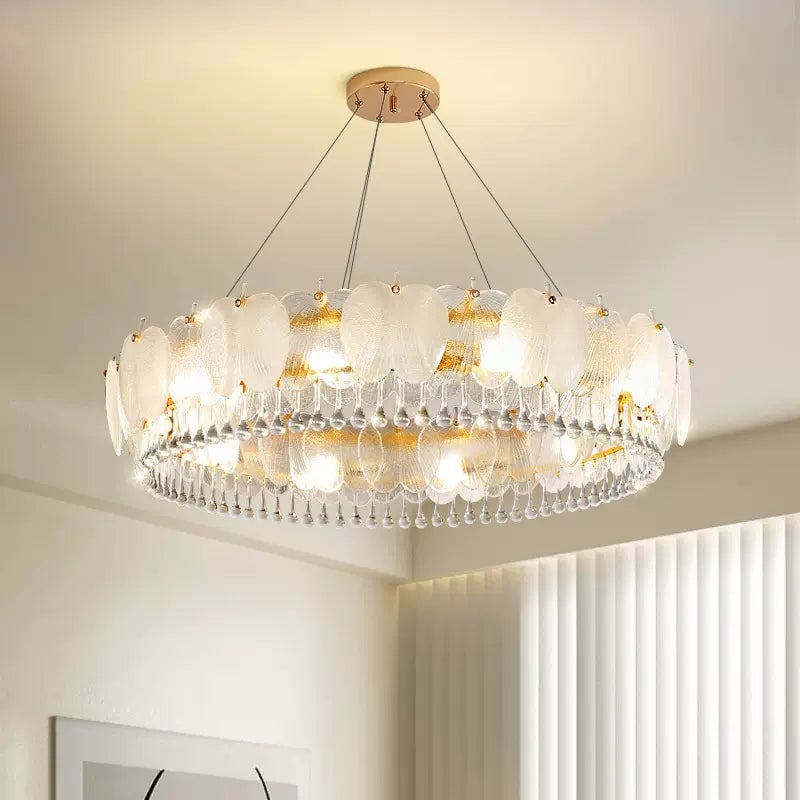 Feather Shape Crystal Glass Round Chandelier - Lumpaz