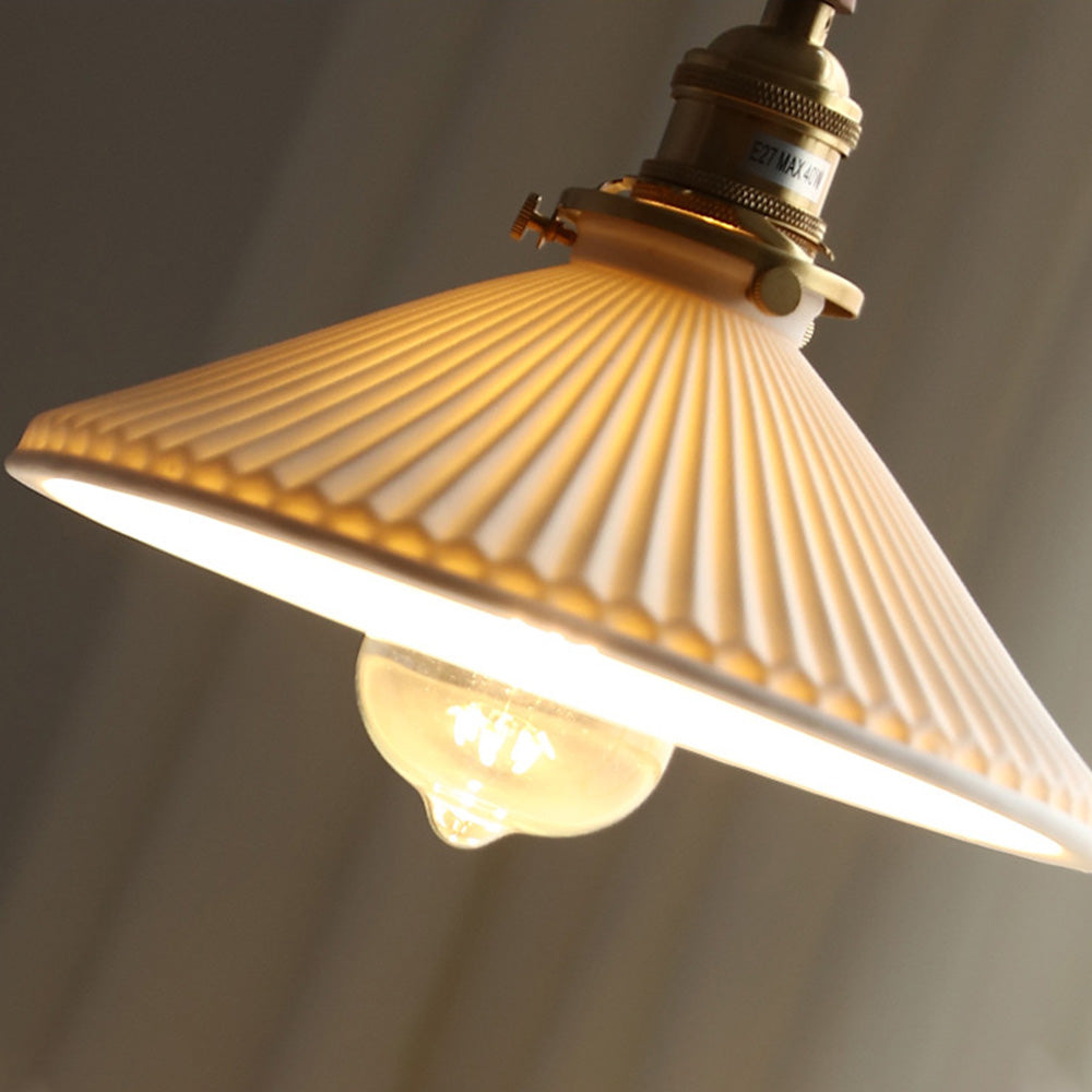 Modern Ceramics Retro Pleated Pendant Light For Living Room - Lumpaz