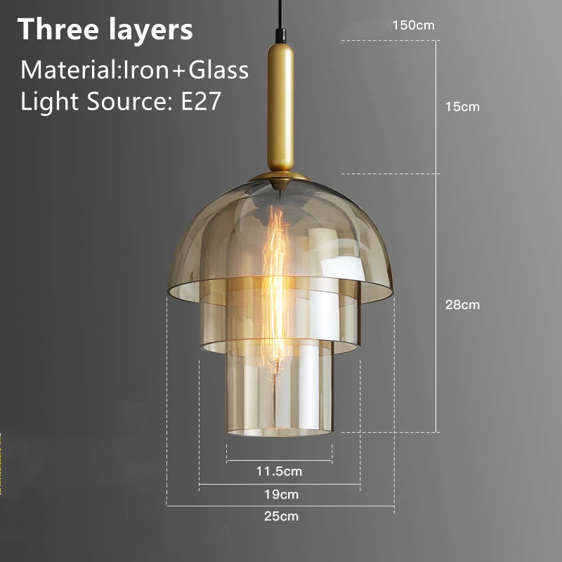 Modern Multi-Layer Glass Dome Hanging Light Fixture - Lumpaz