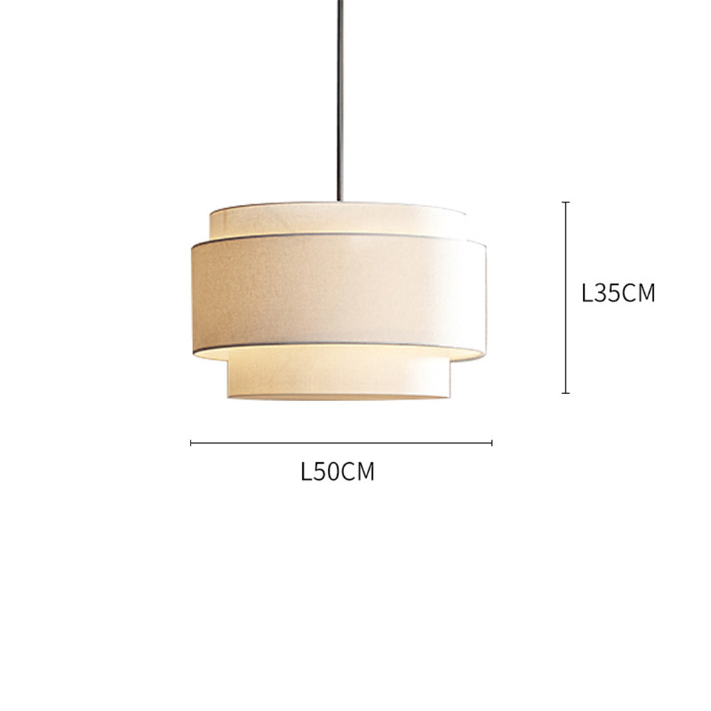 Beige Tiered Linen Drum Pendant Light - Lumpaz