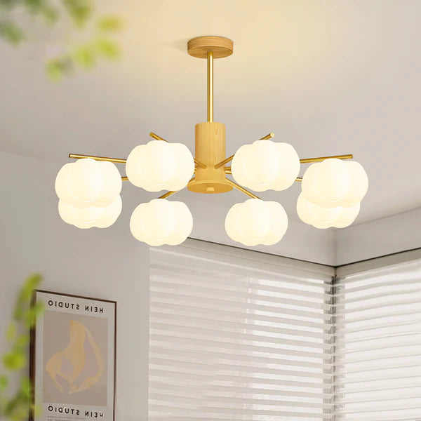Cream Style Wooden Cotton Balls Chandelier For Living Room - Lumpaz