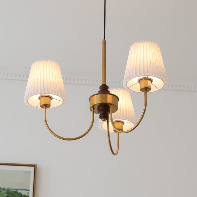 Vintage Pleated Pendant Lampshade Brass Dining Room Chandelier - Lumpaz