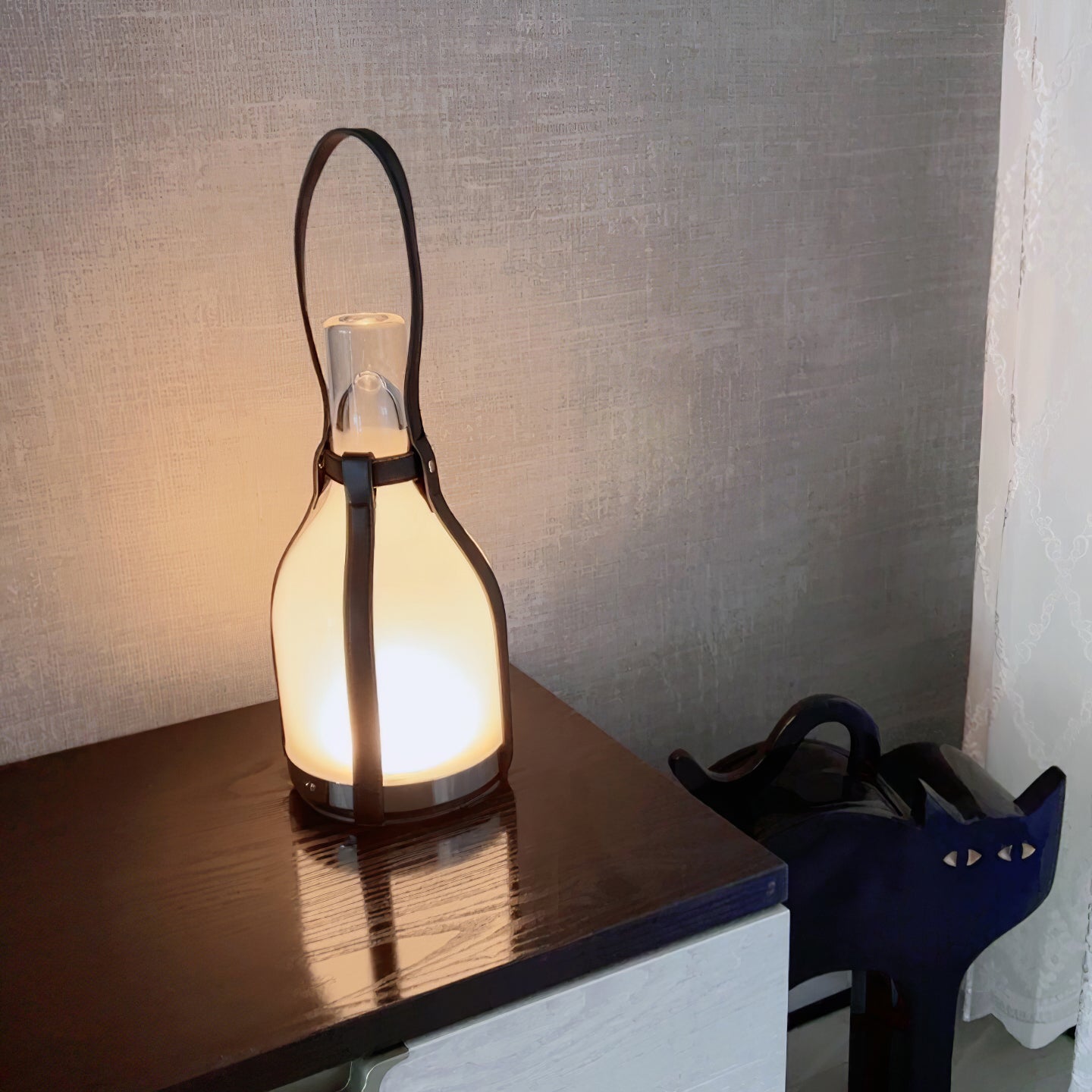 Bell Portable Leather Glass Table Lamp - Lumpaz