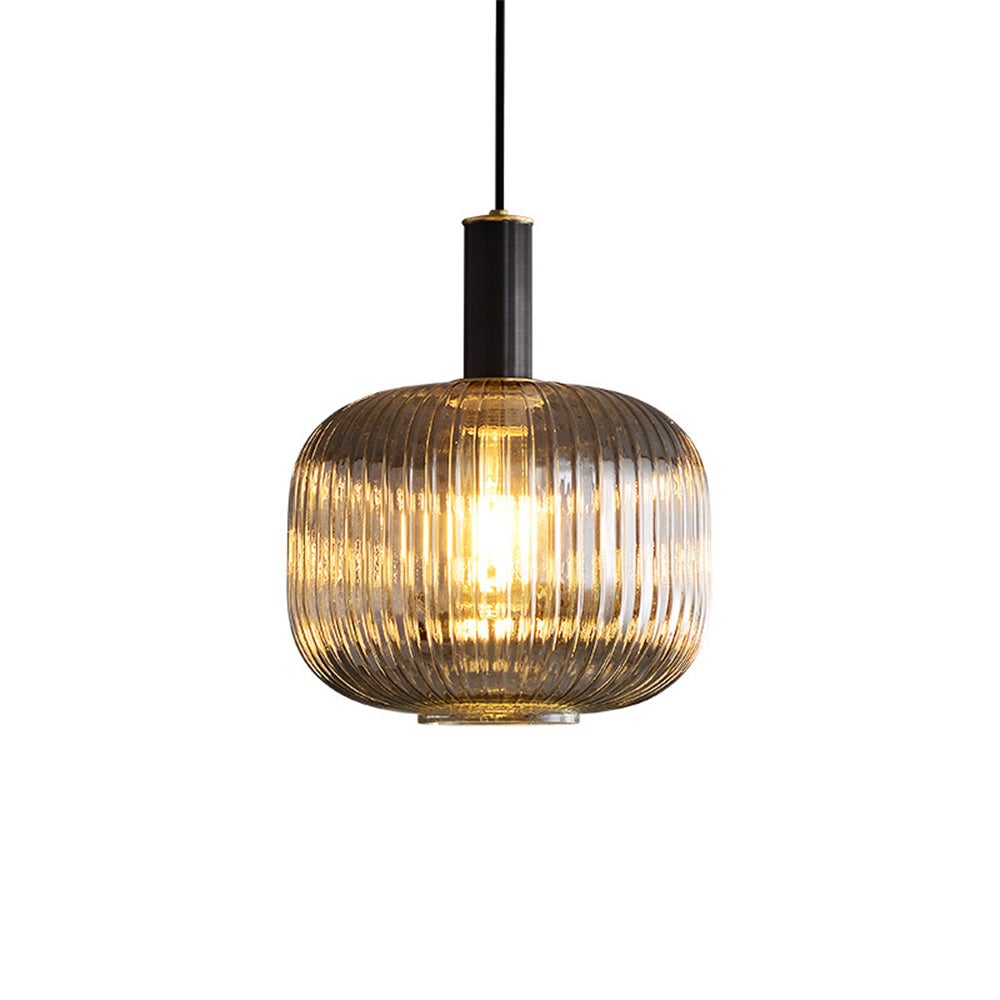 Modern Oval Ribbed Glass Pendant Light - Lumpaz