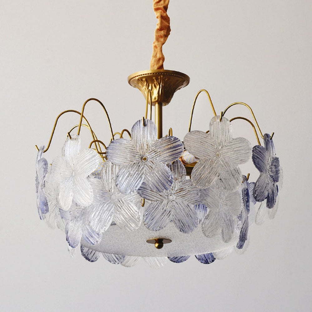 Classic Flower-Shaped Stained Glass Chandelier for Living Room - Lumpaz