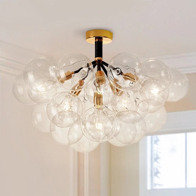 Modern Semi Flush Mount Ceiling Light Glass Bubble  Chandelier - Lumpaz