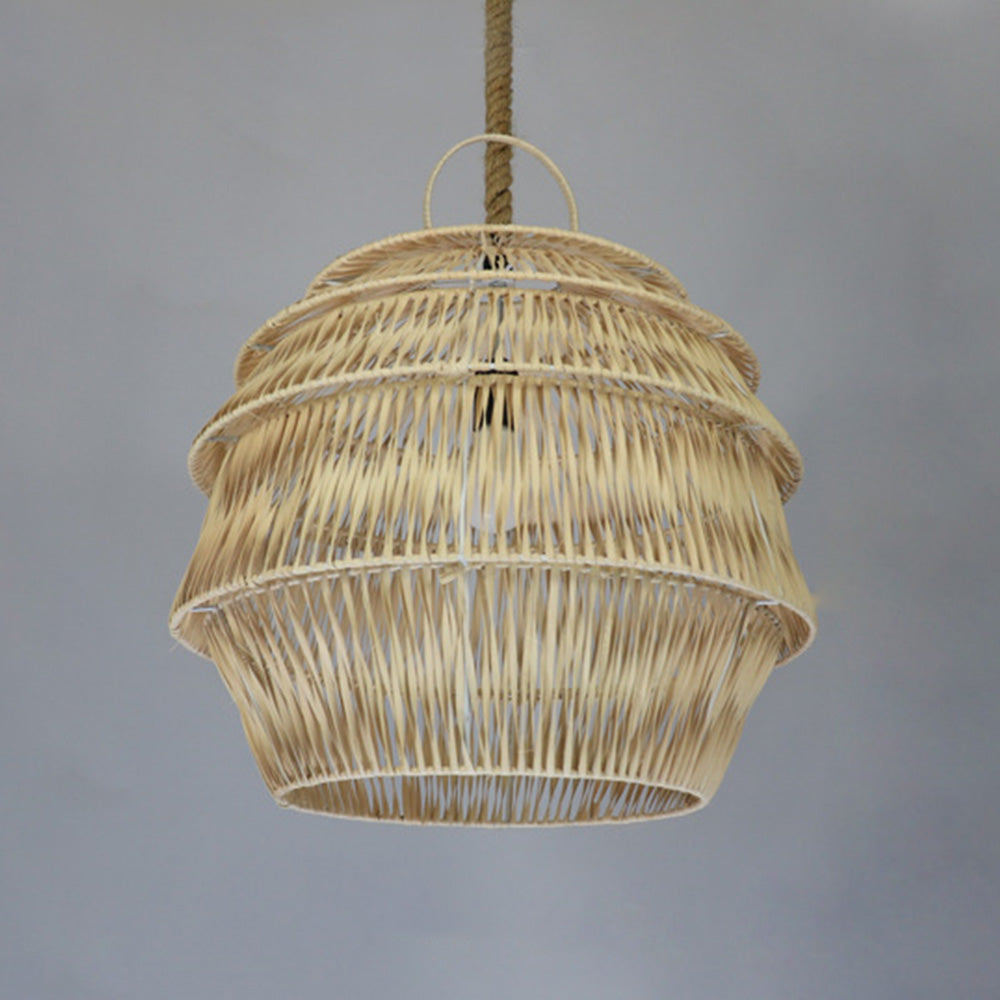 Retro Rattan Basket Pendant Light For Living Room - Lumpaz