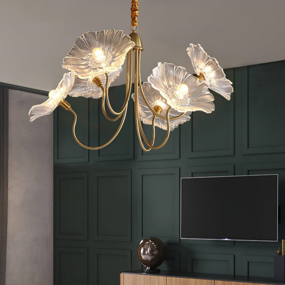 Modern Lotus Leaf Glass Living Room Chandelier - Lumpaz