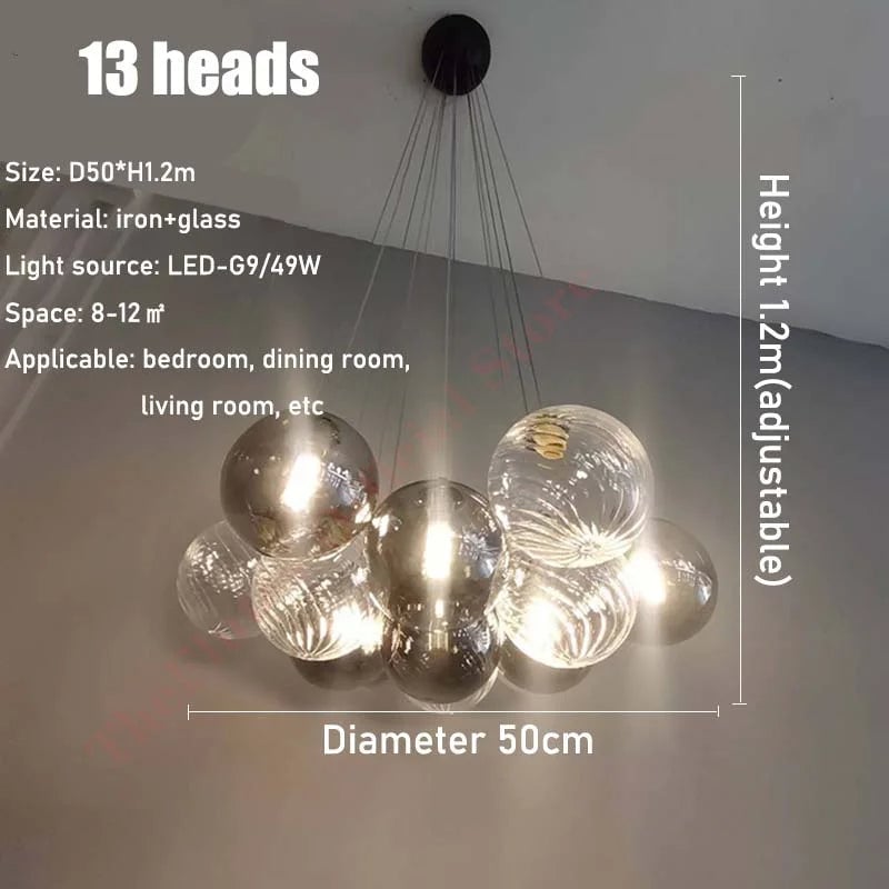 Grey Bubble Glass Ball LED Chandelier - Lumpaz