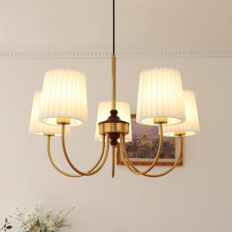 Vintage Pleated Pendant Lampshade Brass Dining Room Chandelier - Lumpaz