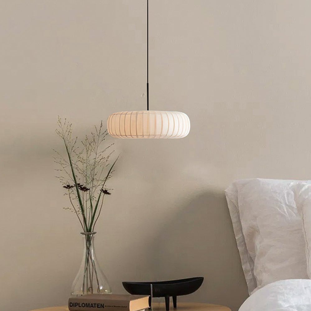 White Fabric Hanging Light Pumpkin Shape Pendant Light - Lumpaz