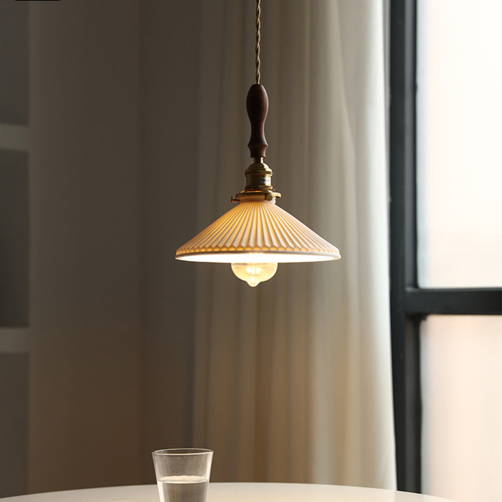 Modern Ceramics Retro Pleated Pendant Light For Living Room - Lumpaz