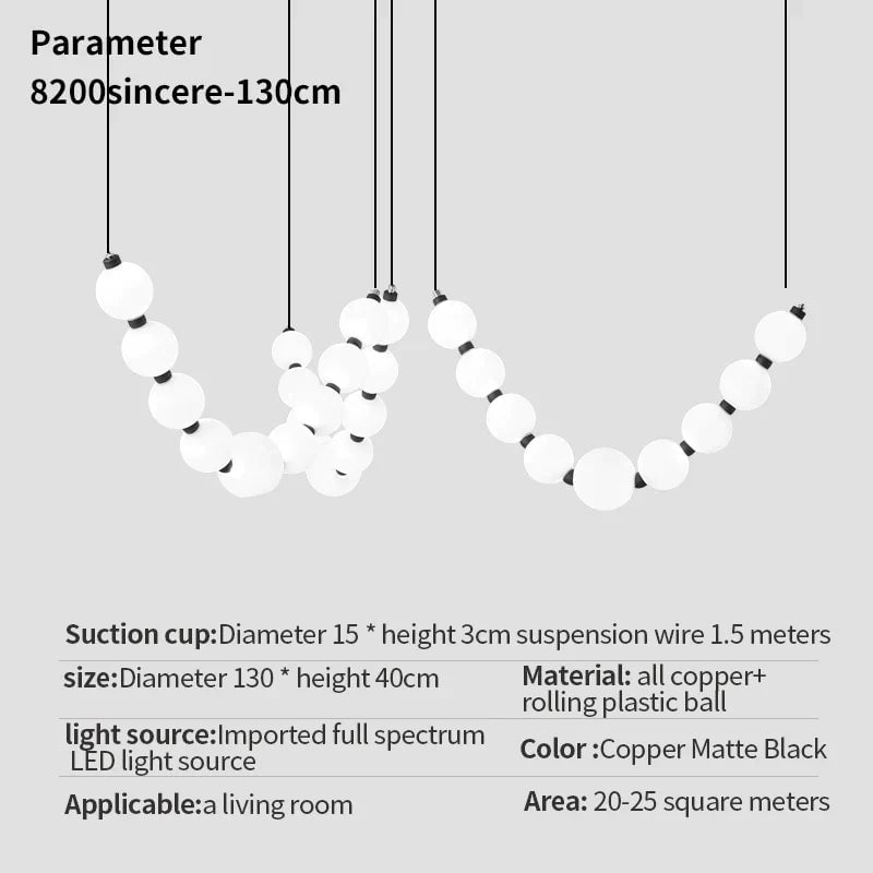 White Ball Bubble Brushed Copper Large Chandelier - Lumpaz