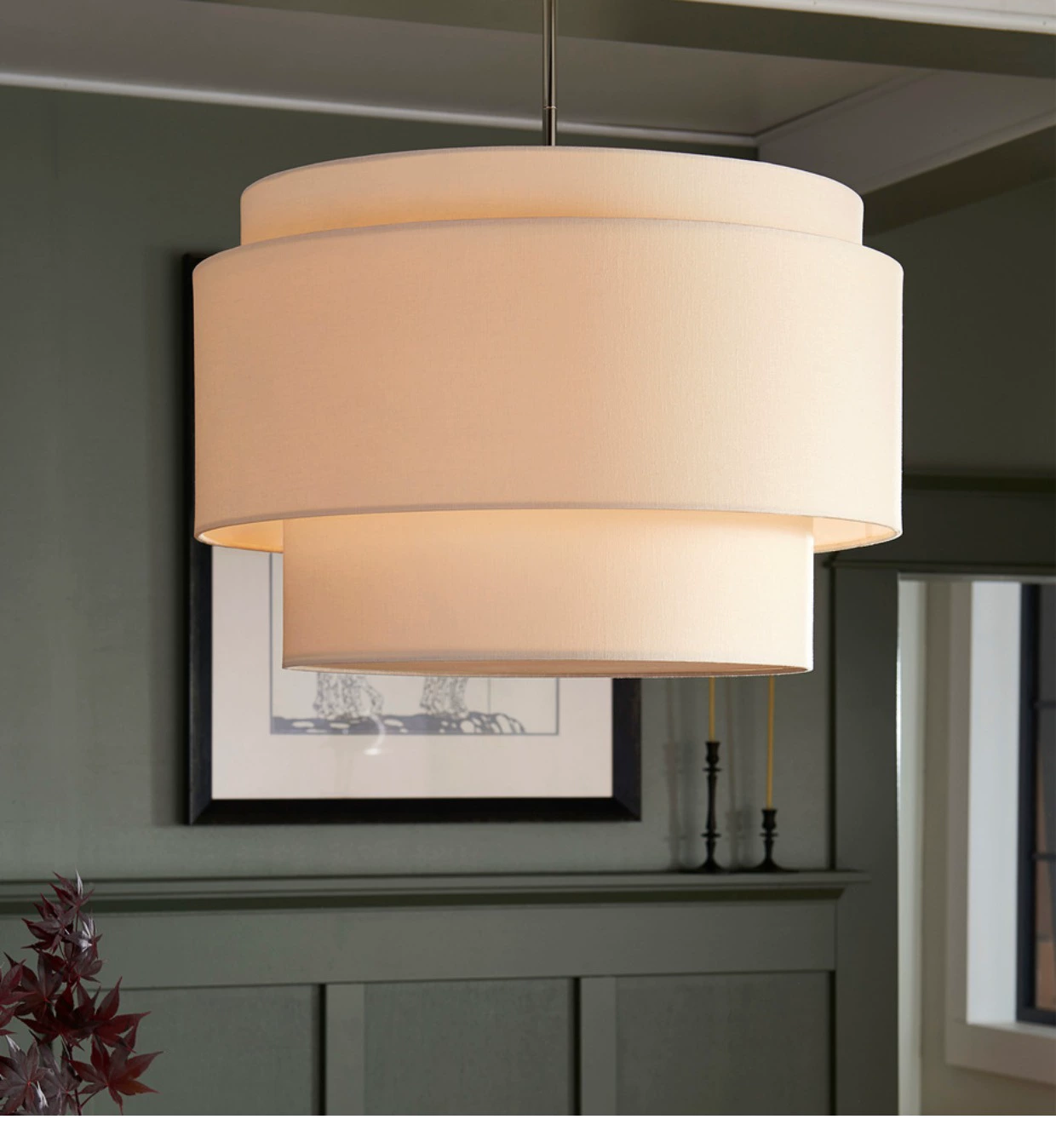 Beige Tiered Linen Drum Pendant Light - Lumpaz