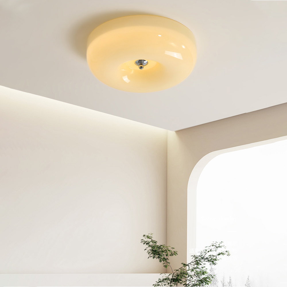 Cream Round Ceiling Lamp Simple Glass Ceiling Light For Bedroom - Lumpaz
