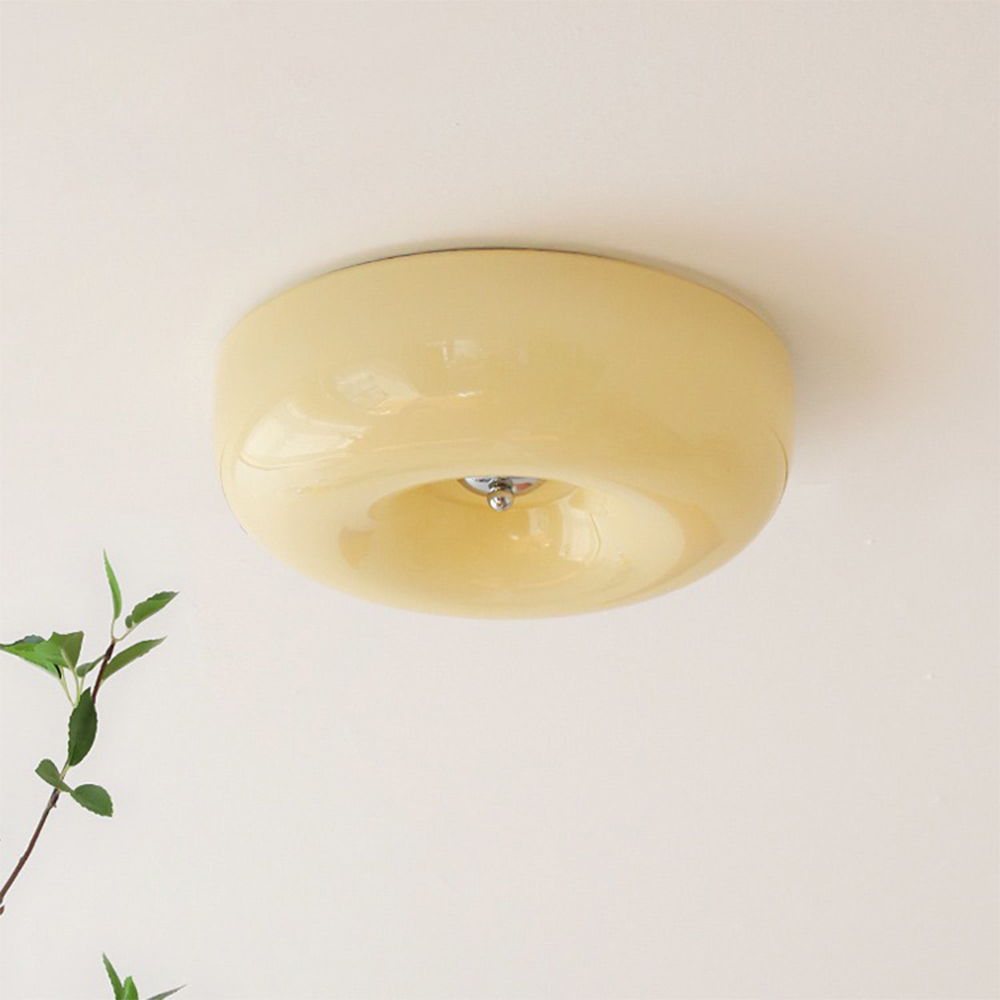 Cream Round Ceiling Lamp Simple Glass Ceiling Light For Bedroom - Lumpaz