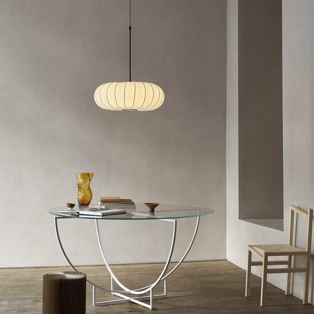 Wabi-Sabi White Fabric Drum Pendant Light - Lumpaz