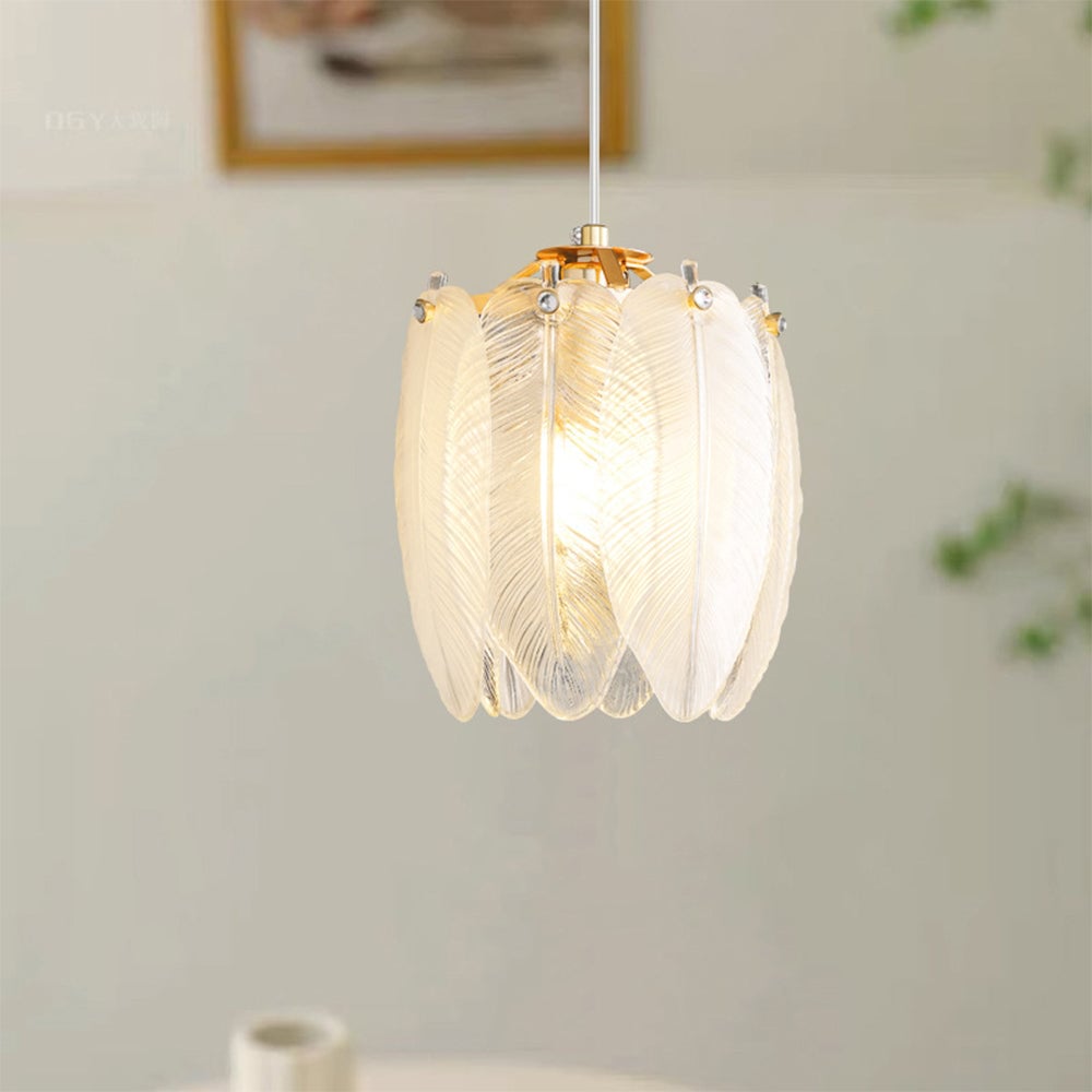 French Style Feather Glass Pendant Light - Lumpaz