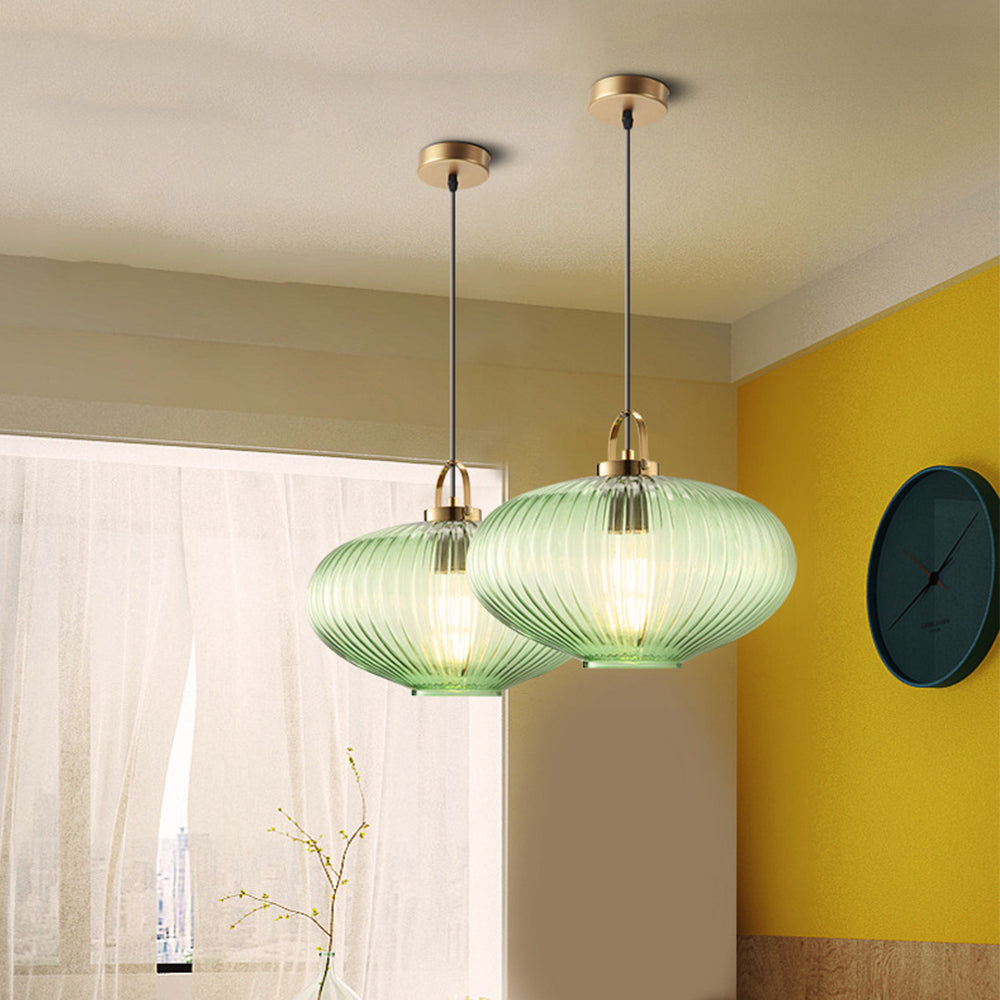 Retro Green Lantern Glass Pendant Lamp - Lumpaz