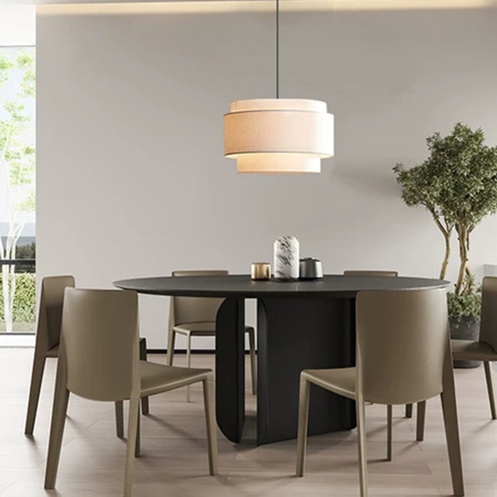 Beige Tiered Linen Drum Pendant Light - Lumpaz