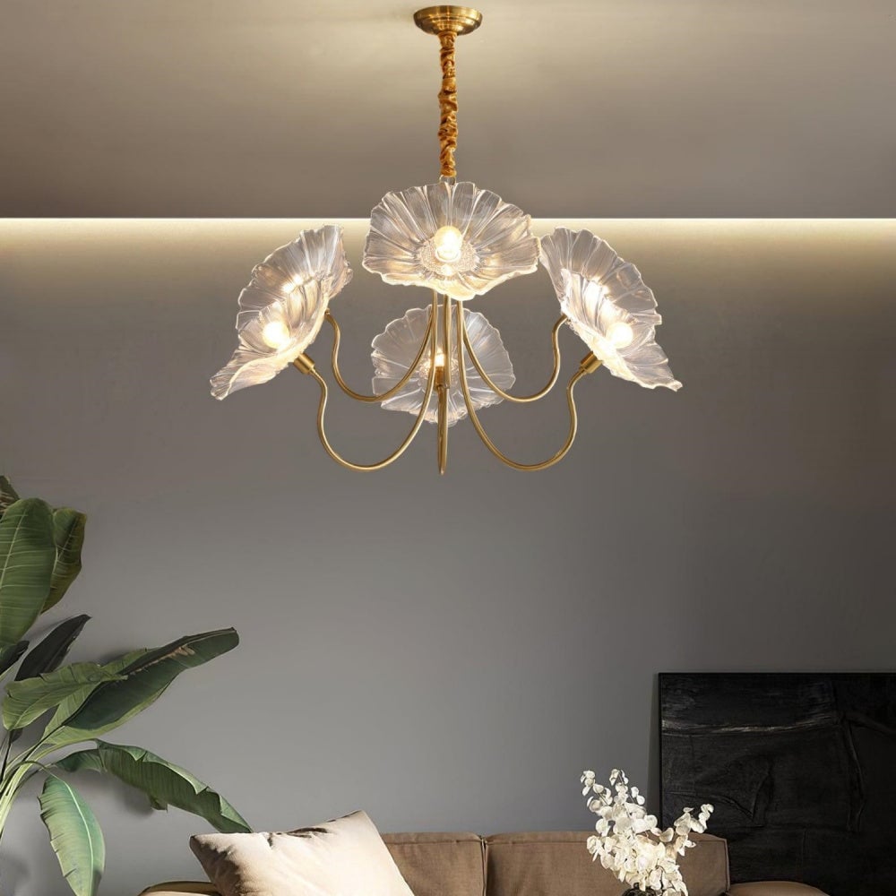 Modern Lotus Leaf Glass Living Room Chandelier - Lumpaz