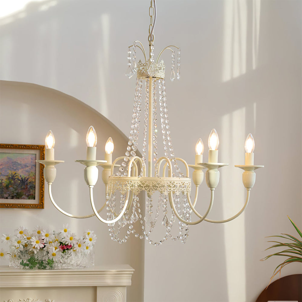 Vintage White Metal & Glass Luxury Chandelier Light - Lumpaz