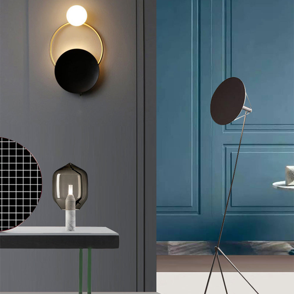 Nordic Simple  Black Gold Wrought Iron Circle Aisle Corridor Wall Light - Lumpaz