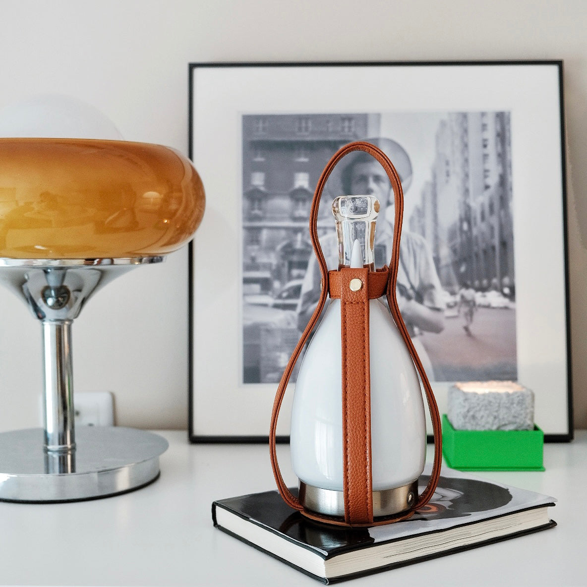 Bell Portable Leather Glass Table Lamp - Lumpaz