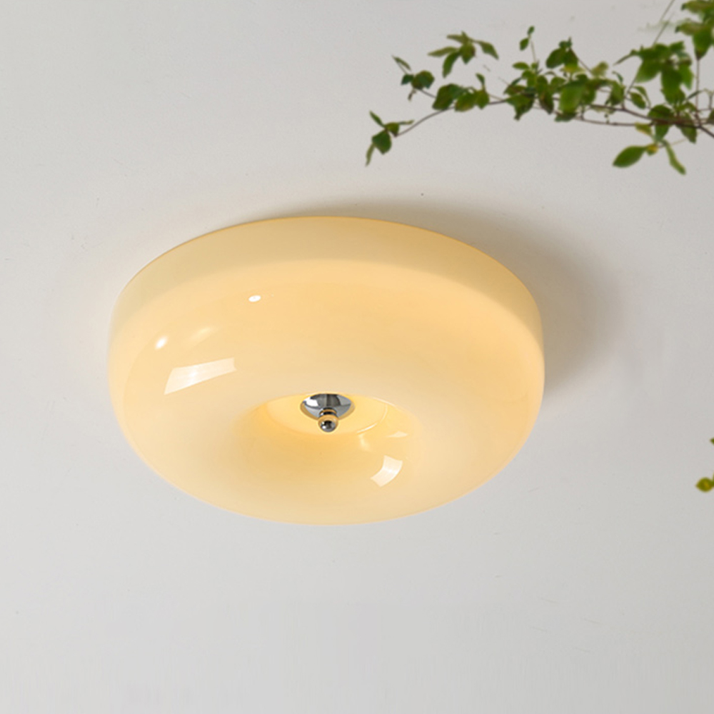 Cream Round Ceiling Lamp Simple Glass Ceiling Light For Bedroom - Lumpaz