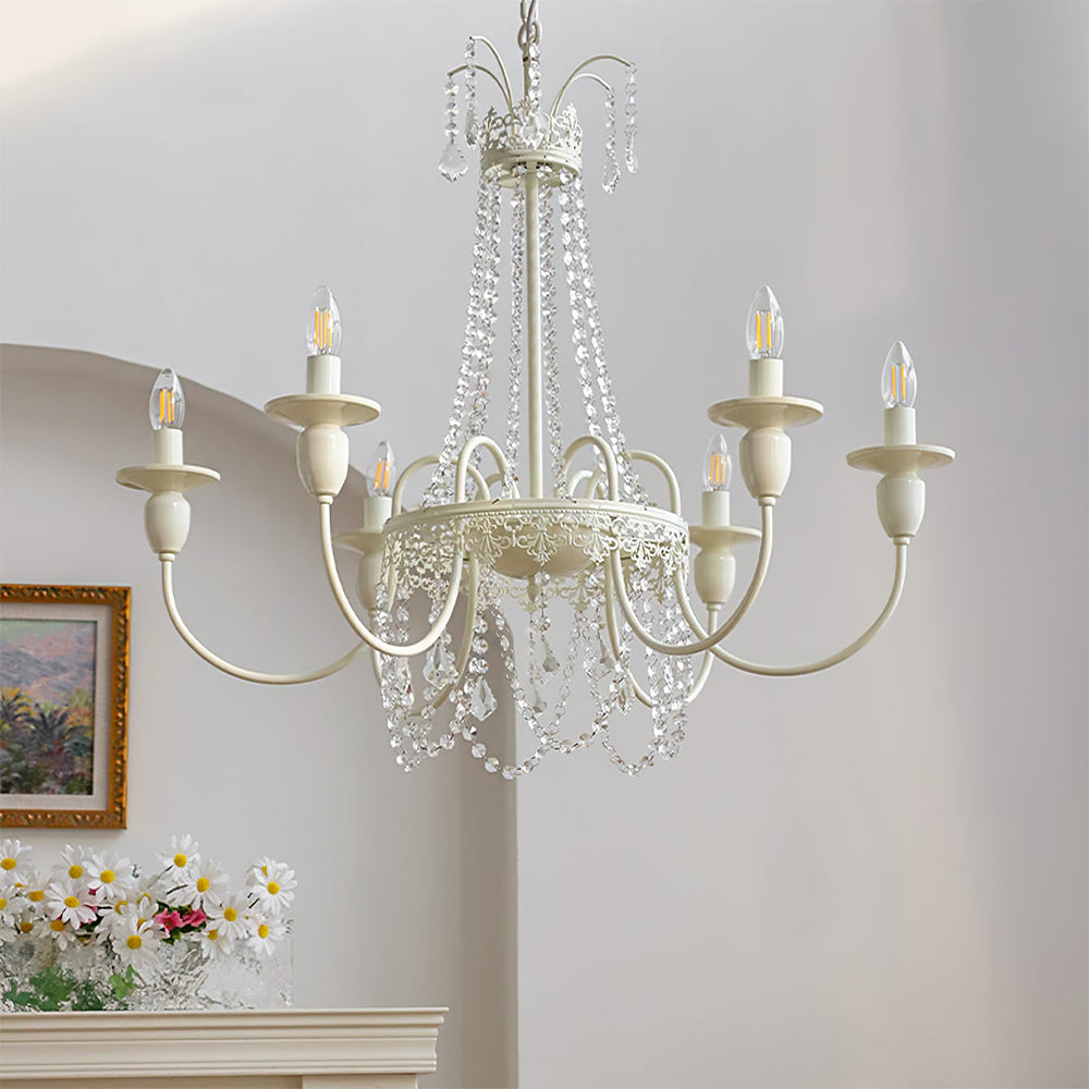 Vintage White Metal & Glass Luxury Chandelier Light - Lumpaz