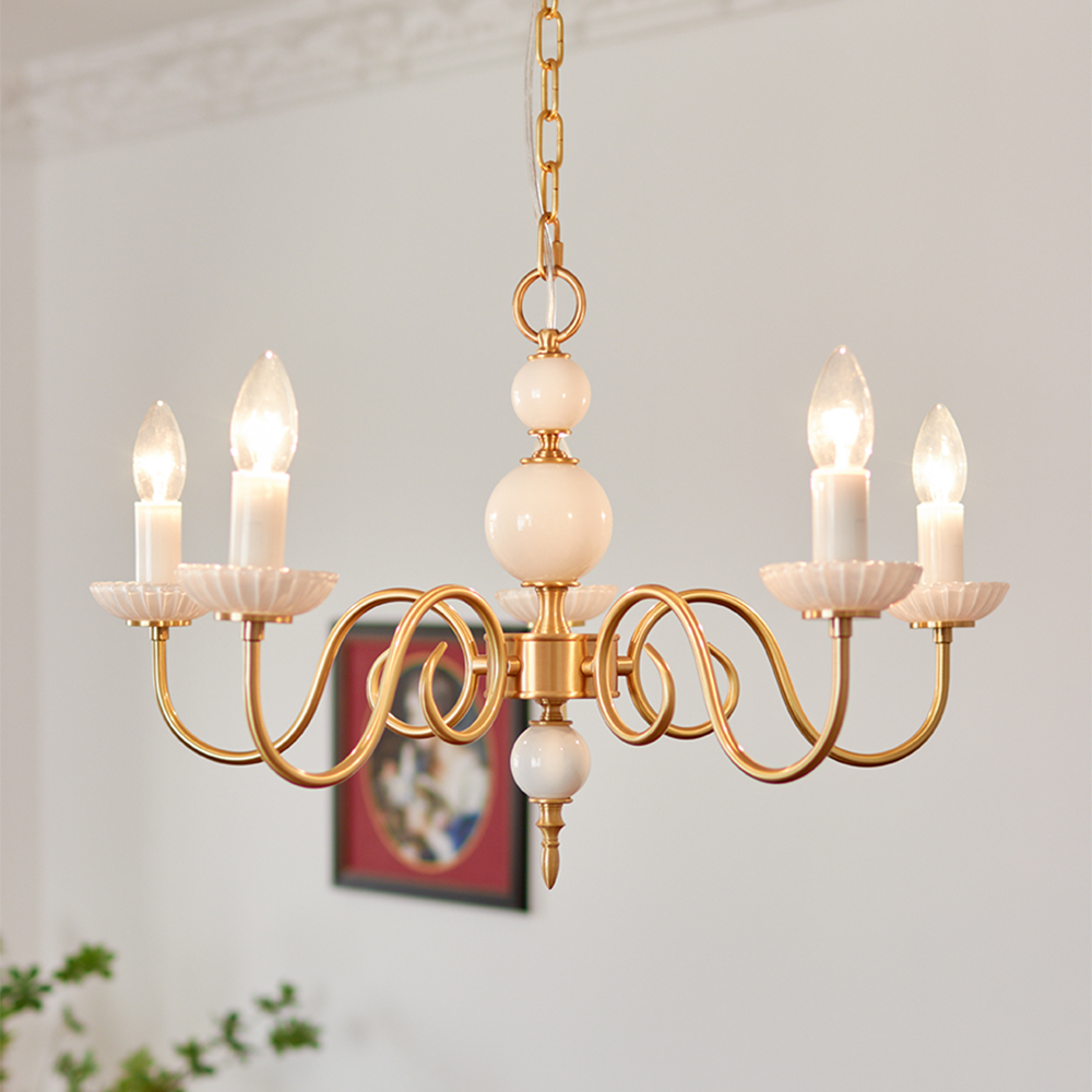 Vintage Metal Chandelier Lamp Cream Glass Chandelier - Lumpaz