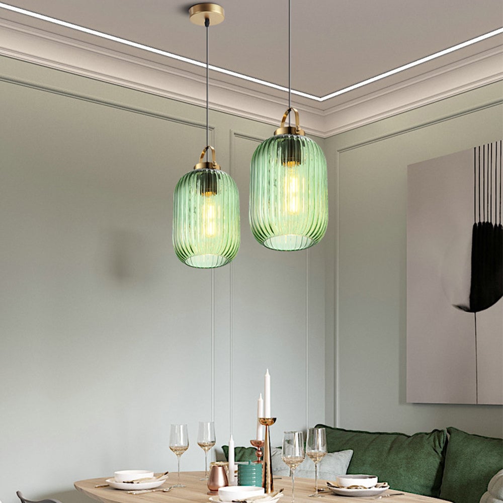 Retro Green Lantern Glass Pendant Lamp - Lumpaz