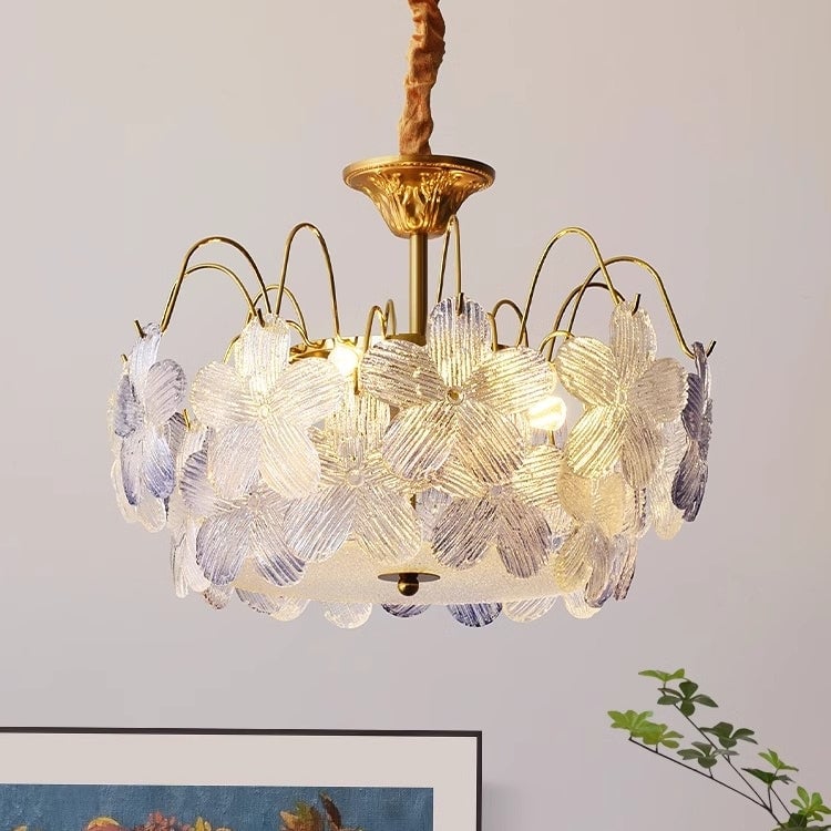 Classic Flower-Shaped Stained Glass Chandelier for Living Room - Lumpaz