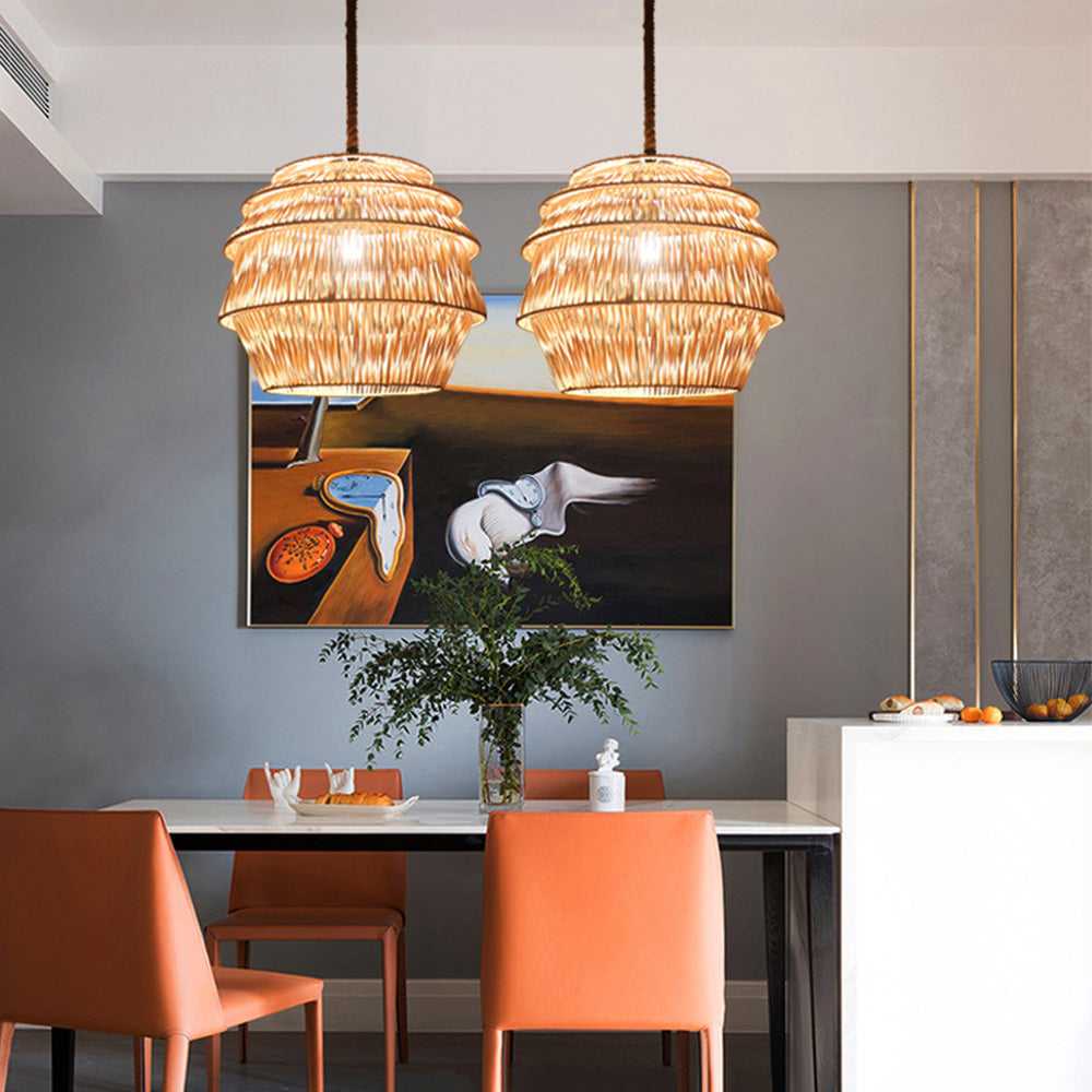 Retro Rattan Basket Pendant Light For Living Room - Lumpaz