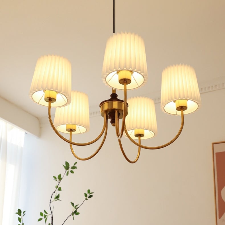 Vintage Pleated Pendant Lampshade Brass Dining Room Chandelier - Lumpaz