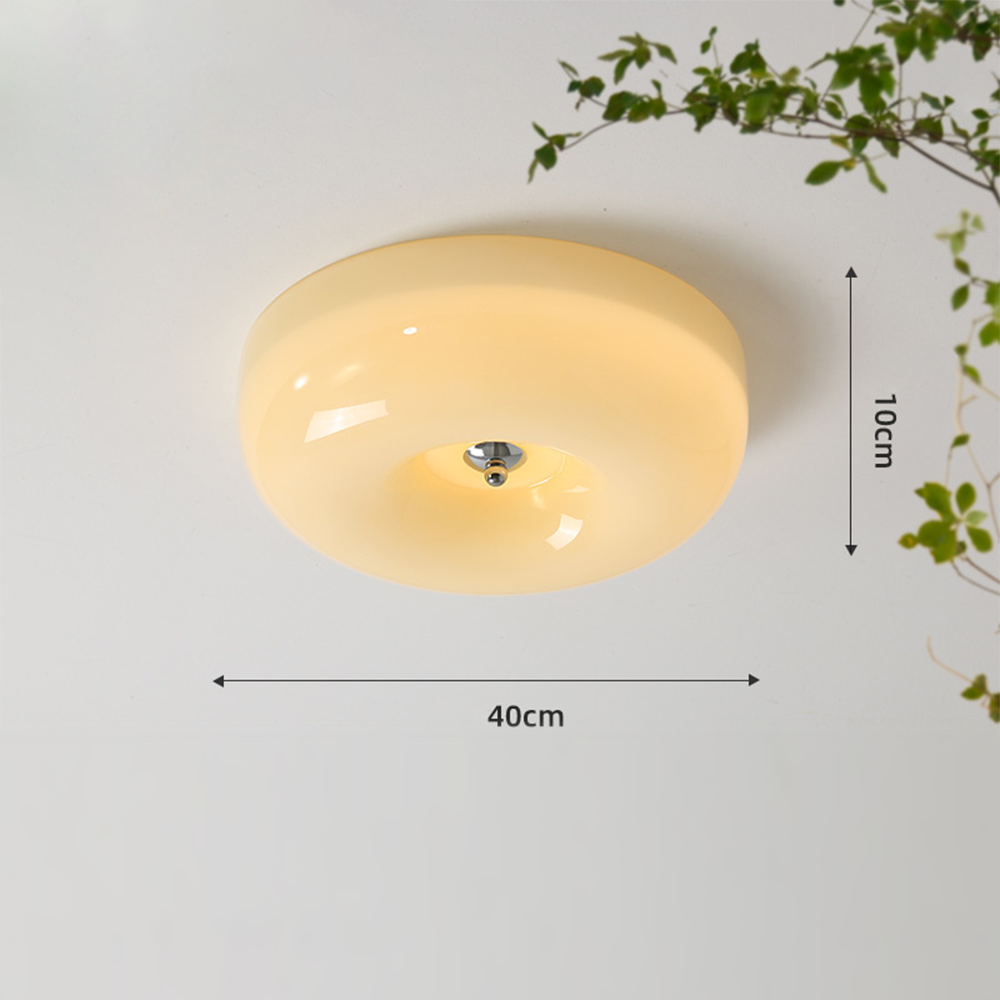 Cream Round Ceiling Lamp Simple Glass Ceiling Light For Bedroom - Lumpaz