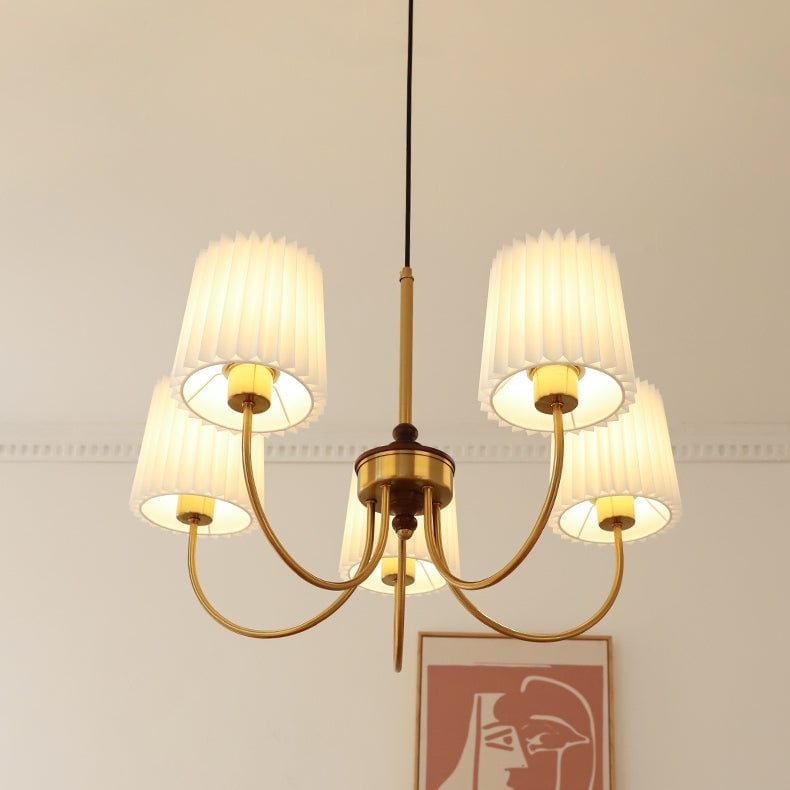 Vintage Pleated Pendant Lampshade Brass Dining Room Chandelier - Lumpaz